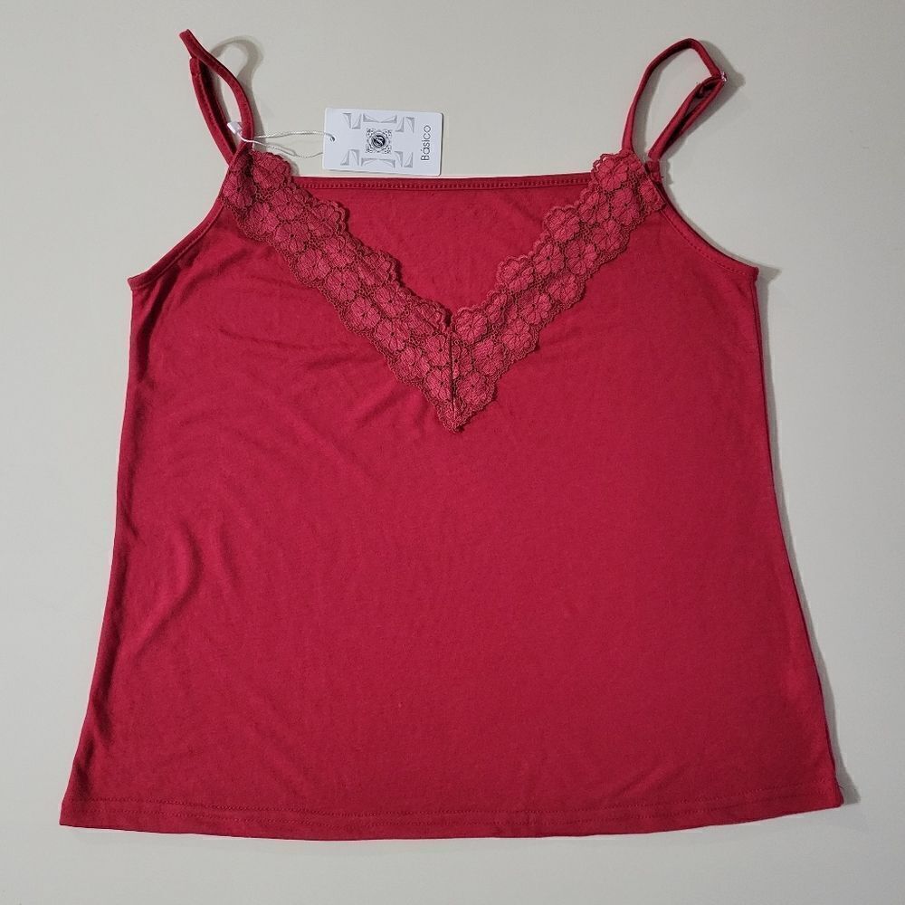 Basico Burgundy Lace Trimmed Cami - Picture 2 of 12